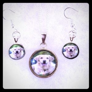 New! Handcrafted Cabochons Golden Retriever .925 Silver Jewelry Set